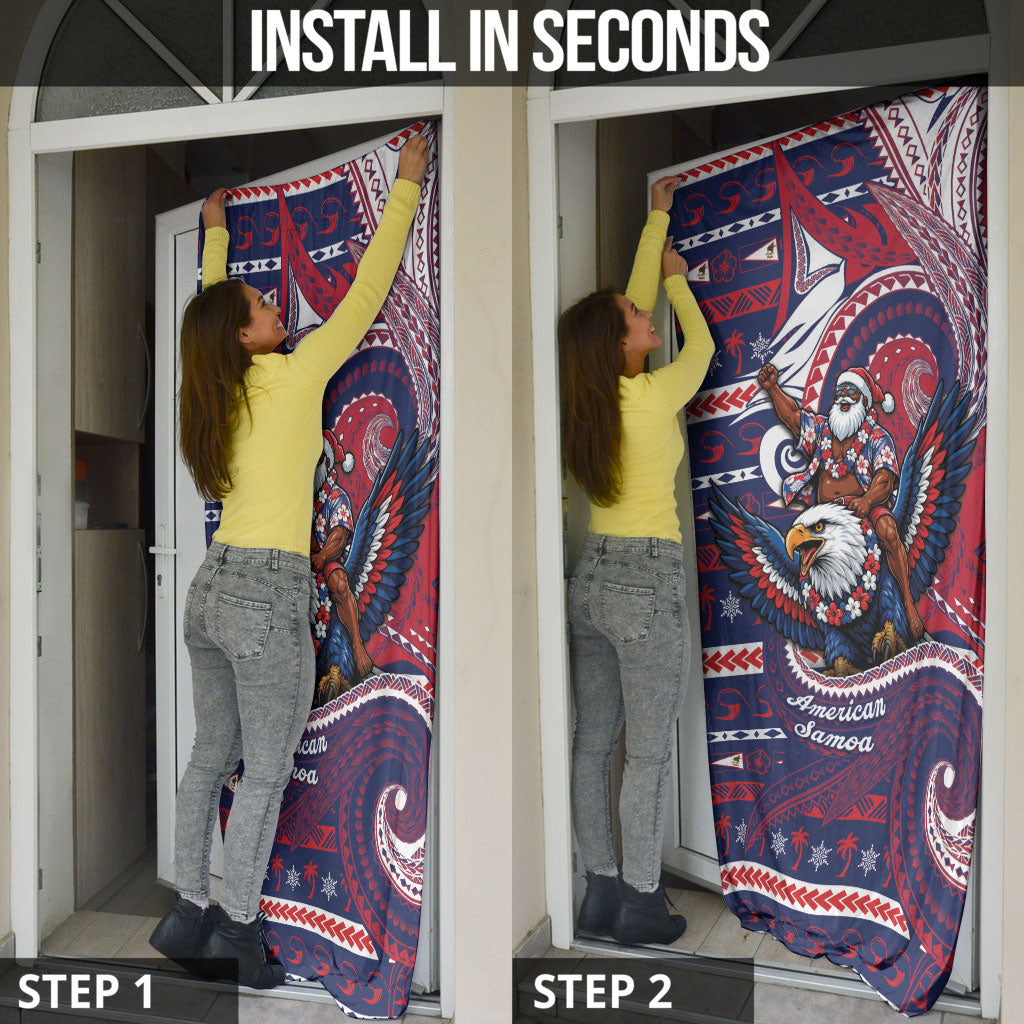 American Samoa Christmas Door Cover Santa Riding Bald Eagle DT05 - Polynesian Pride