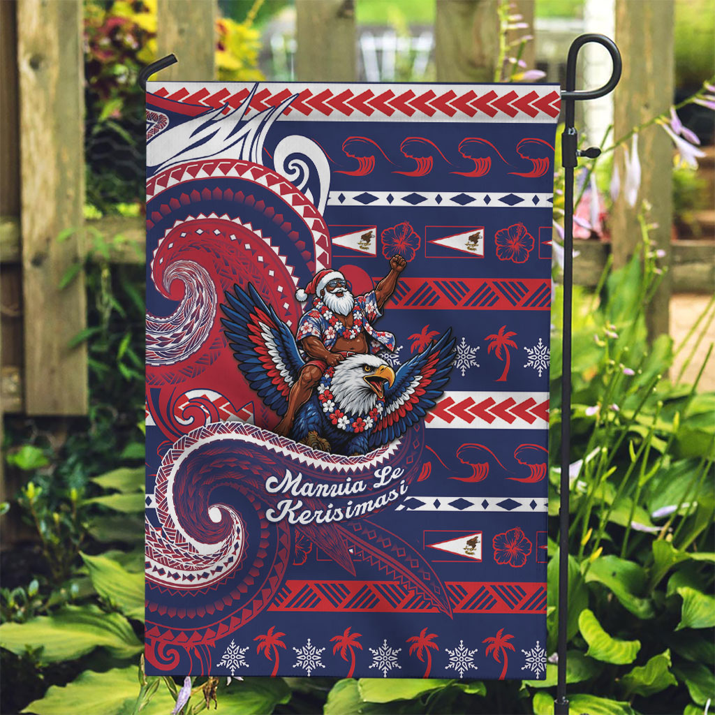 American Samoa Christmas Garden Flag Santa Riding Bald Eagle