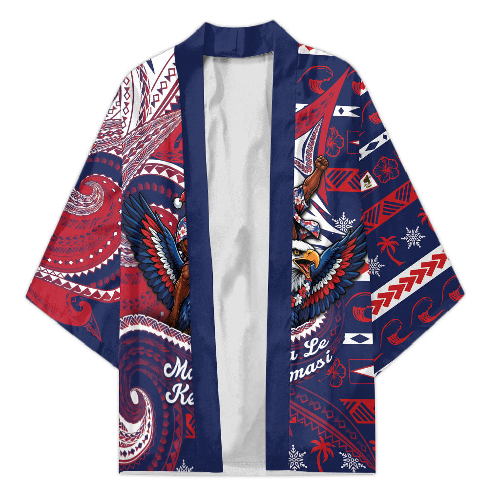 American Samoa Christmas Kimono Santa Riding Bald Eagle DT05 Unisex Navy - Polynesian Pride