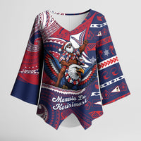 American Samoa Christmas Kimono Sleeve Blouse Santa Riding Bald Eagle DT05 Female Navy - Polynesian Pride