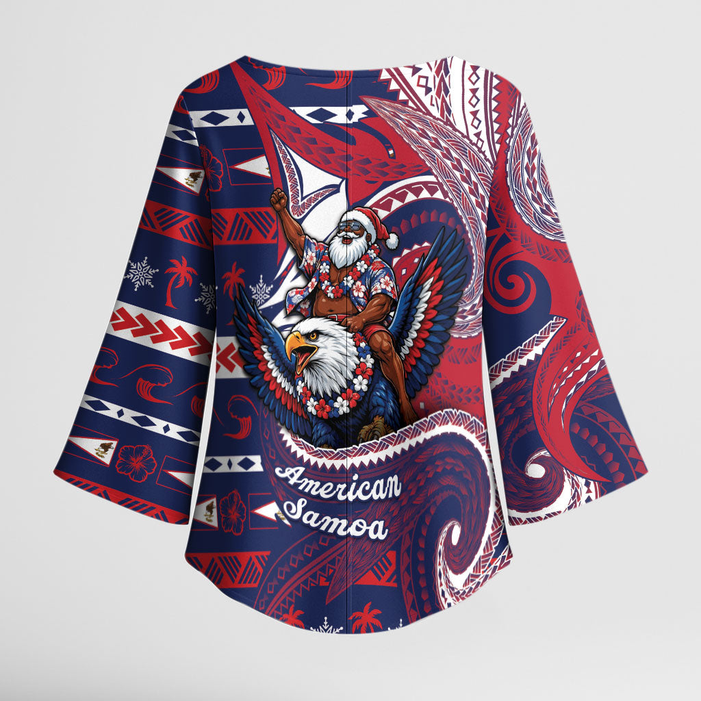 American Samoa Christmas Kimono Sleeve Blouse Santa Riding Bald Eagle DT05 - Polynesian Pride