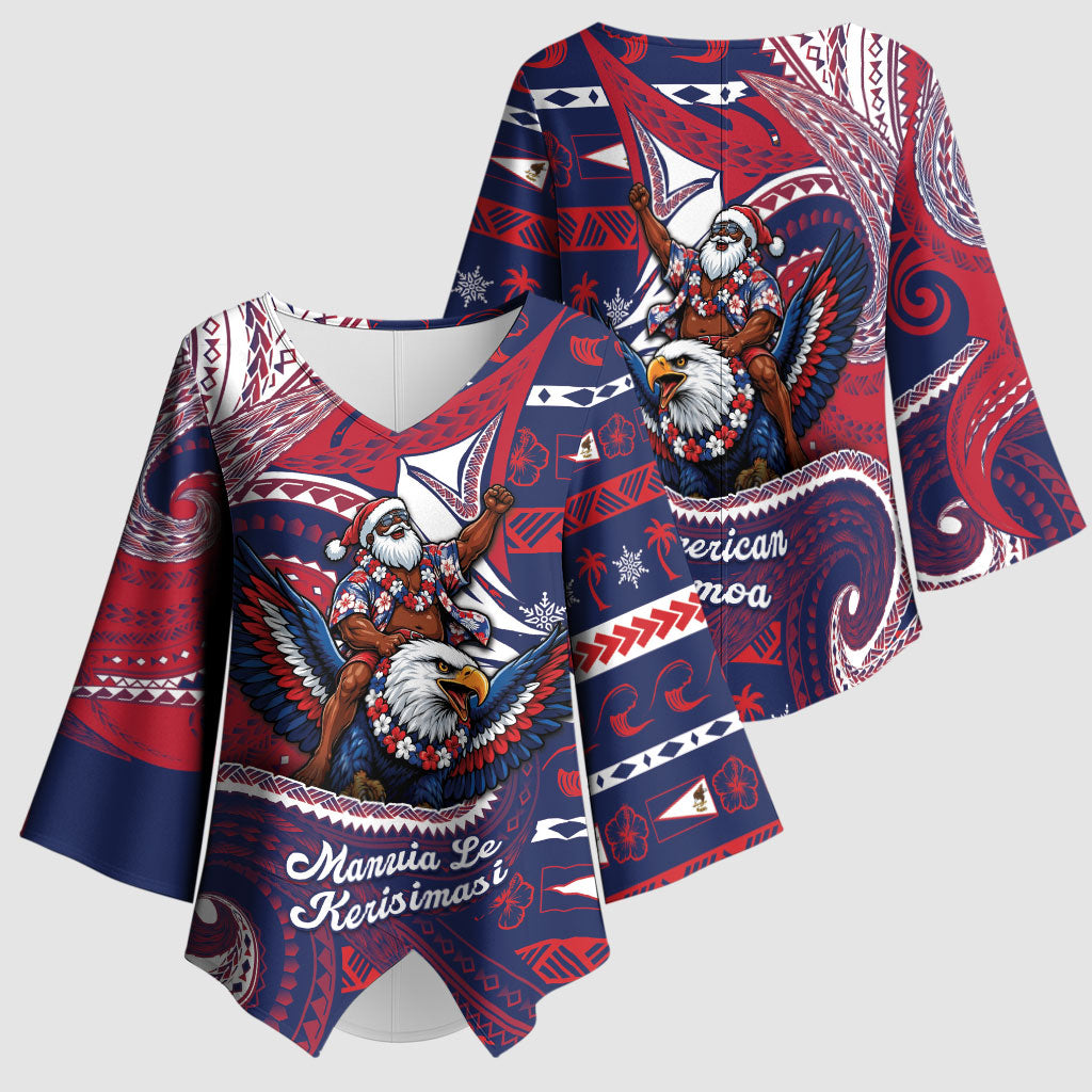 American Samoa Christmas Kimono Sleeve Blouse Santa Riding Bald Eagle DT05 - Polynesian Pride