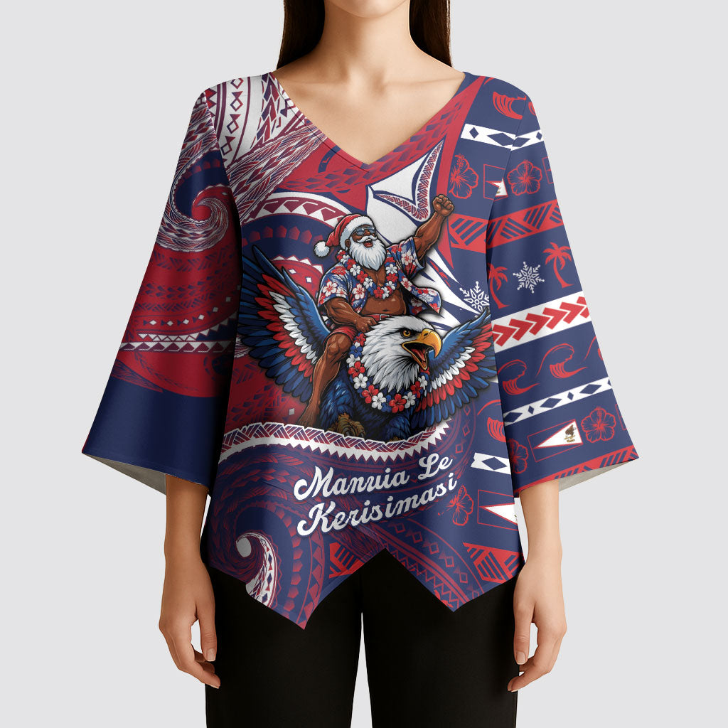 American Samoa Christmas Kimono Sleeve Blouse Santa Riding Bald Eagle DT05 - Polynesian Pride
