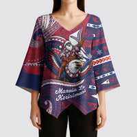 American Samoa Christmas Kimono Sleeve Blouse Santa Riding Bald Eagle DT05 - Polynesian Pride