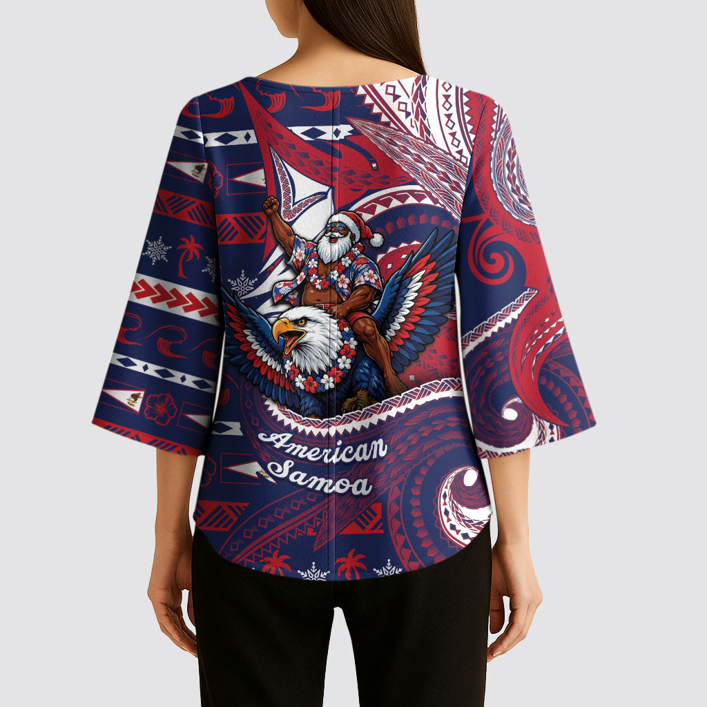 American Samoa Christmas Kimono Sleeve Blouse Santa Riding Bald Eagle DT05 - Polynesian Pride