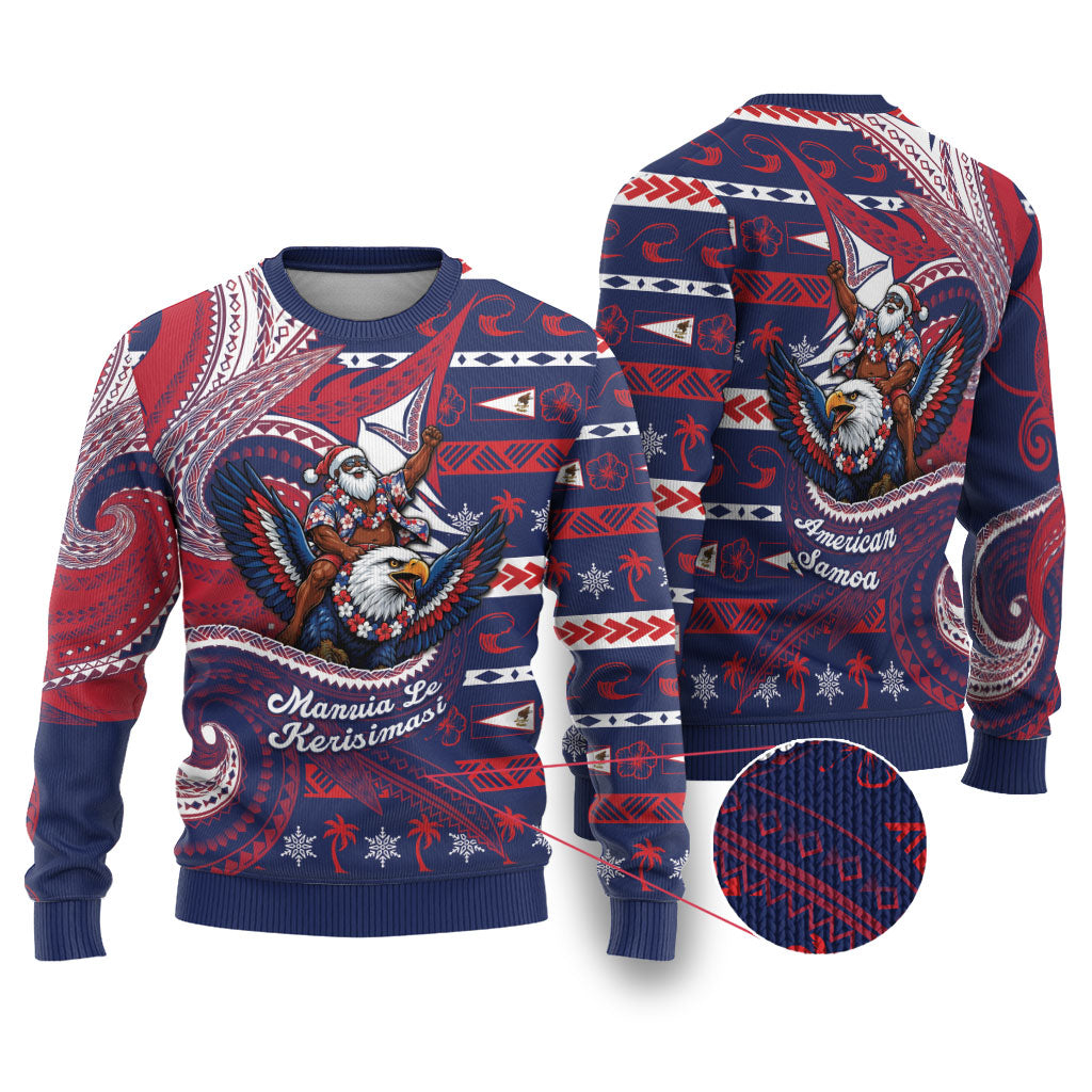 American Samoa Christmas Ugly Christmas Sweater Santa Riding Bald Eagle