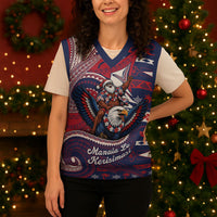 American Samoa Christmas Knitted V-Neck Vest Santa Riding Bald Eagle DT05 - Polynesian Pride