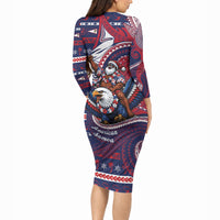American Samoa Christmas Long Sleeve Bodycon Dress Santa Riding Bald Eagle DT05 - Polynesian Pride