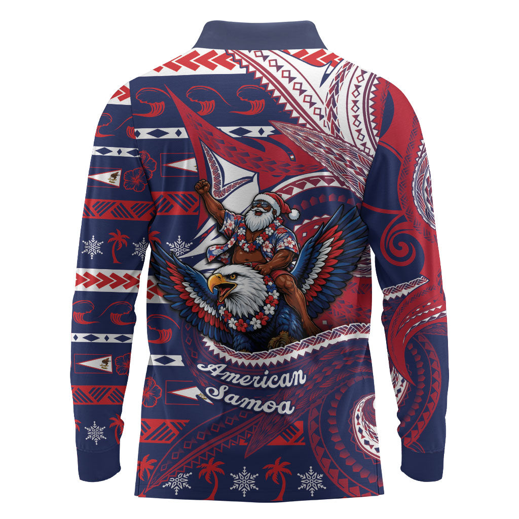 American Samoa Christmas Long Sleeve Polo Shirt Santa Riding Bald Eagle DT05 - Polynesian Pride