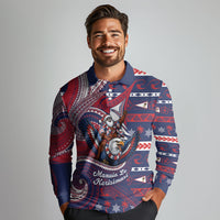 American Samoa Christmas Long Sleeve Polo Shirt Santa Riding Bald Eagle DT05 - Polynesian Pride