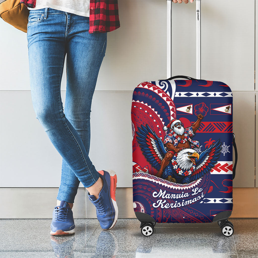 American Samoa Christmas Luggage Cover Santa Riding Bald Eagle DT05 - Polynesian Pride