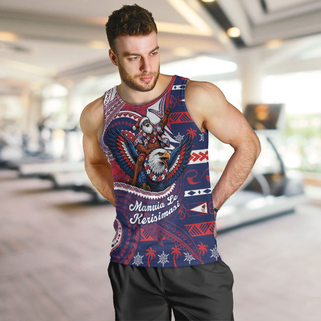 American Samoa Christmas Men Tank Top Santa Riding Bald Eagle DT05 Navy - Polynesian Pride