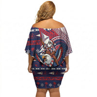 American Samoa Christmas Off Shoulder Short Dress Santa Riding Bald Eagle DT05 - Polynesian Pride