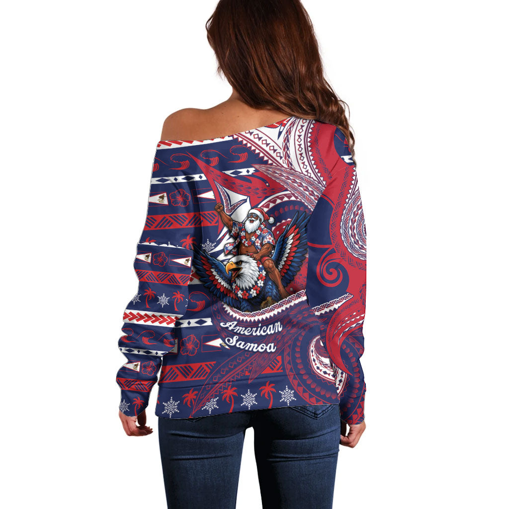 American Samoa Christmas Off Shoulder Sweater Santa Riding Bald Eagle DT05 - Polynesian Pride
