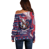 American Samoa Christmas Off Shoulder Sweater Santa Riding Bald Eagle DT05 - Polynesian Pride