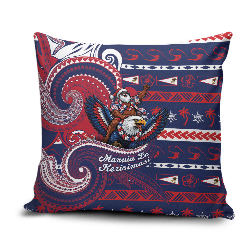 American Samoa Christmas Pillow Cover Santa Riding Bald Eagle DT05 Navy - Polynesian Pride
