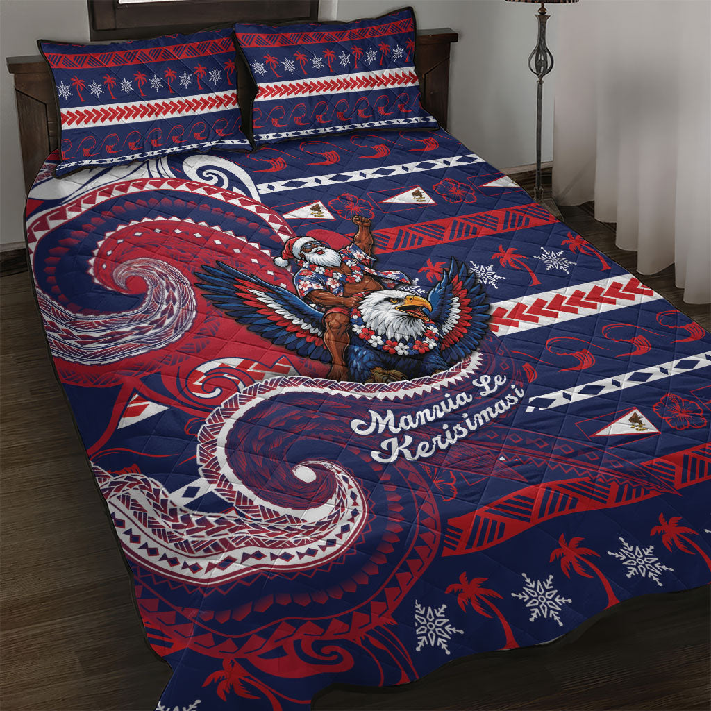 American Samoa Christmas Quilt Bed Set Santa Riding Bald Eagle