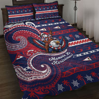 American Samoa Christmas Quilt Bed Set Santa Riding Bald Eagle