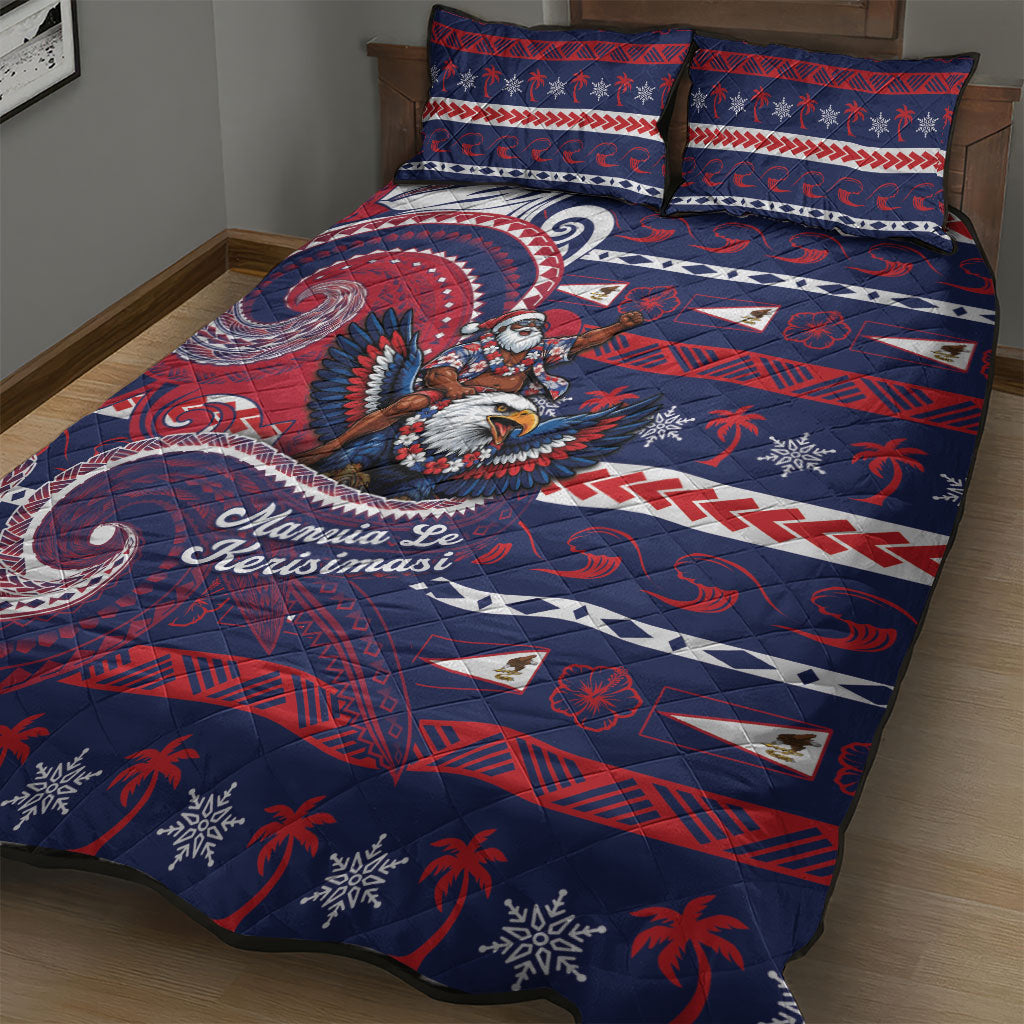 American Samoa Christmas Quilt Bed Set Santa Riding Bald Eagle