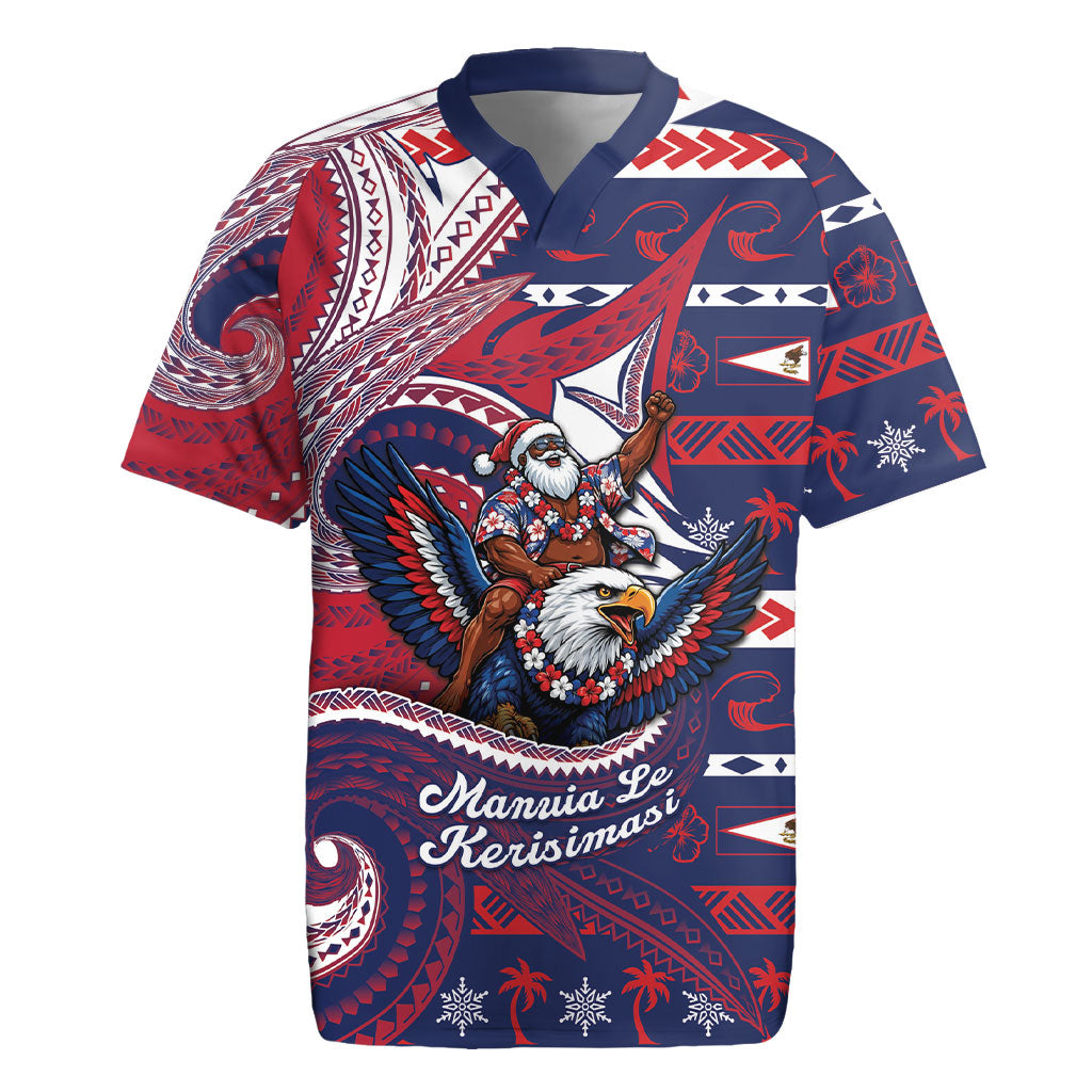 American Samoa Christmas Rugby Jersey Santa Riding Bald Eagle