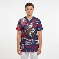 American Samoa Christmas Scrub Top Santa Riding Bald Eagle