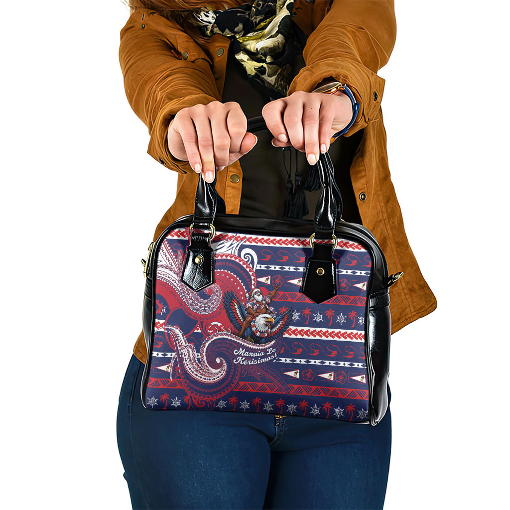 American Samoa Christmas Shoulder Handbag Santa Riding Bald Eagle DT05 One Size Navy - Polynesian Pride