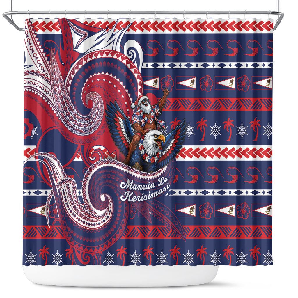 American Samoa Christmas Shower Curtain Santa Riding Bald Eagle DT05 Navy - Polynesian Pride