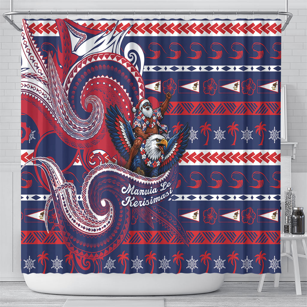 American Samoa Christmas Shower Curtain Santa Riding Bald Eagle DT05 - Polynesian Pride