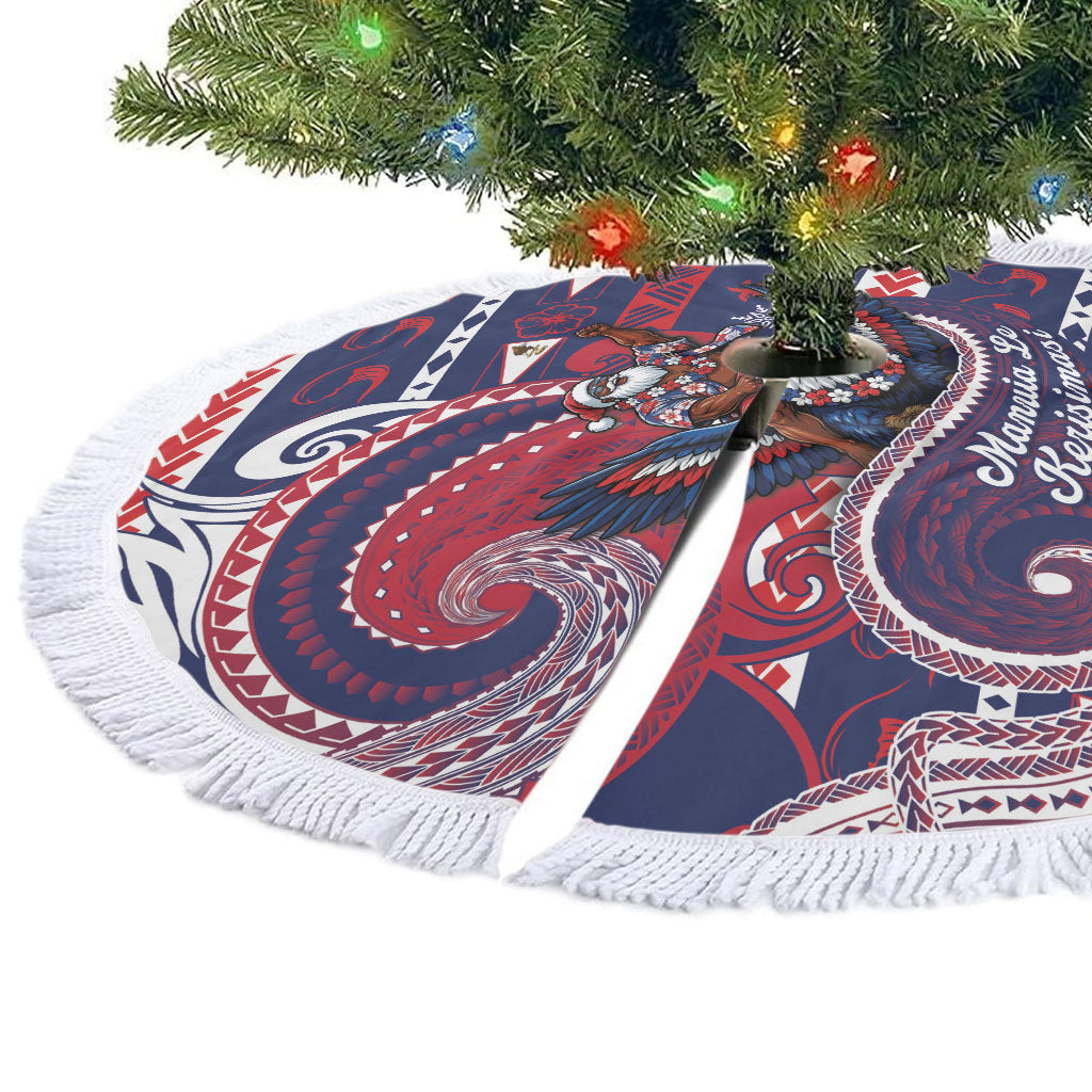 American Samoa Christmas Tree Skirt Santa Riding Bald Eagle