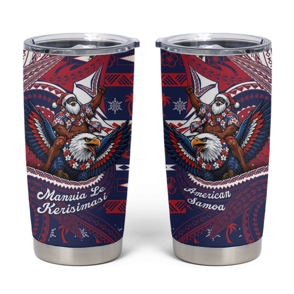 American Samoa Christmas Tumbler Cup Santa Riding Bald Eagle DT05 Navy - Polynesian Pride