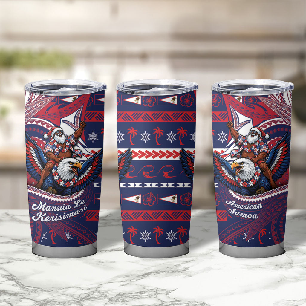 American Samoa Christmas Tumbler Cup Santa Riding Bald Eagle DT05 - Polynesian Pride