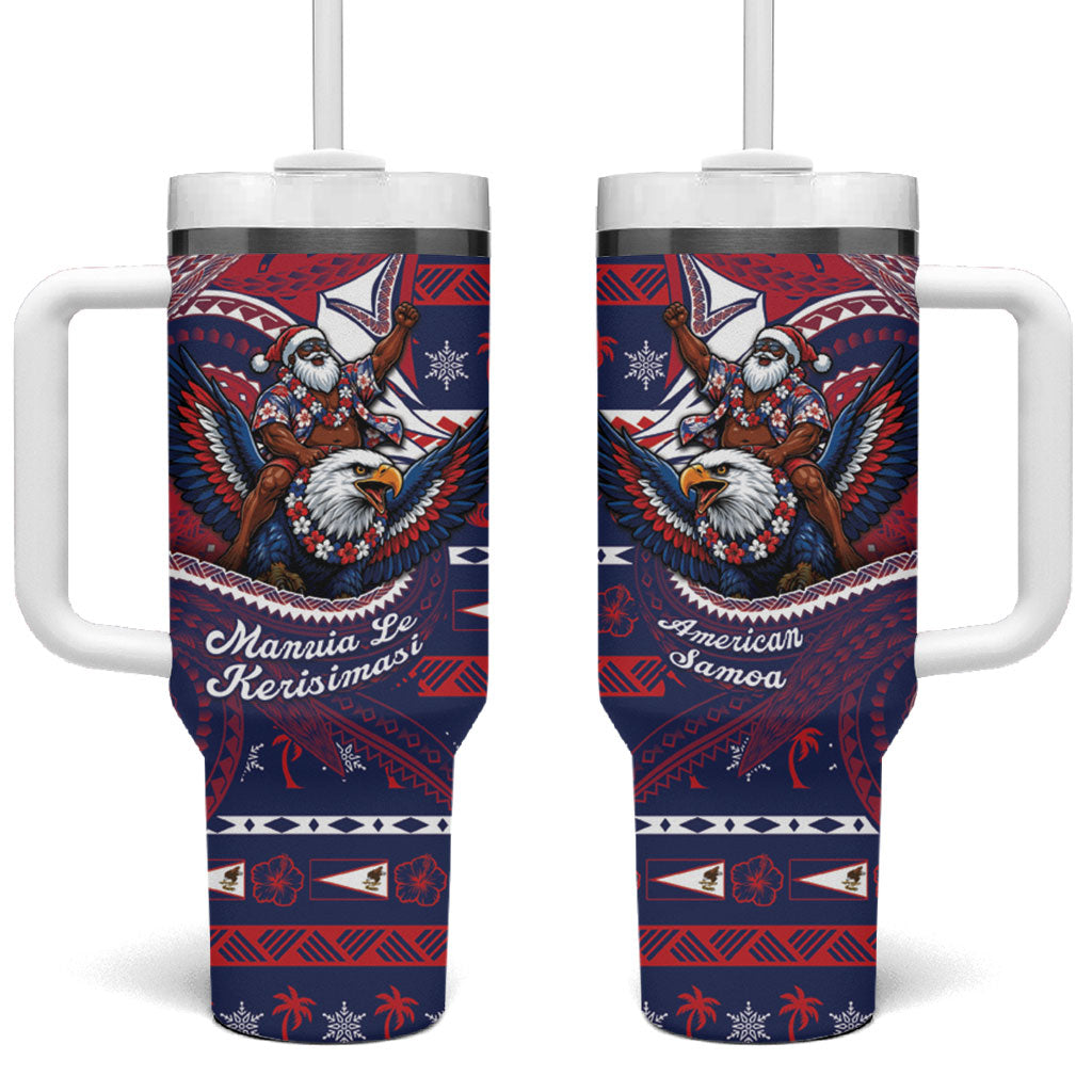 American Samoa Christmas Tumbler With Handle Santa Riding Bald Eagle DT05 One Size: 40 oz Navy - Polynesian Pride