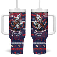 American Samoa Christmas Tumbler With Handle Santa Riding Bald Eagle DT05 One Size: 40 oz Navy - Polynesian Pride