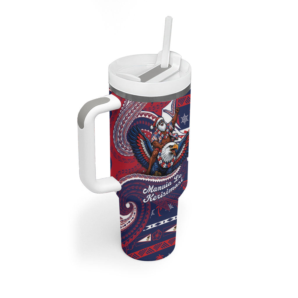American Samoa Christmas Tumbler With Handle Santa Riding Bald Eagle DT05 - Polynesian Pride