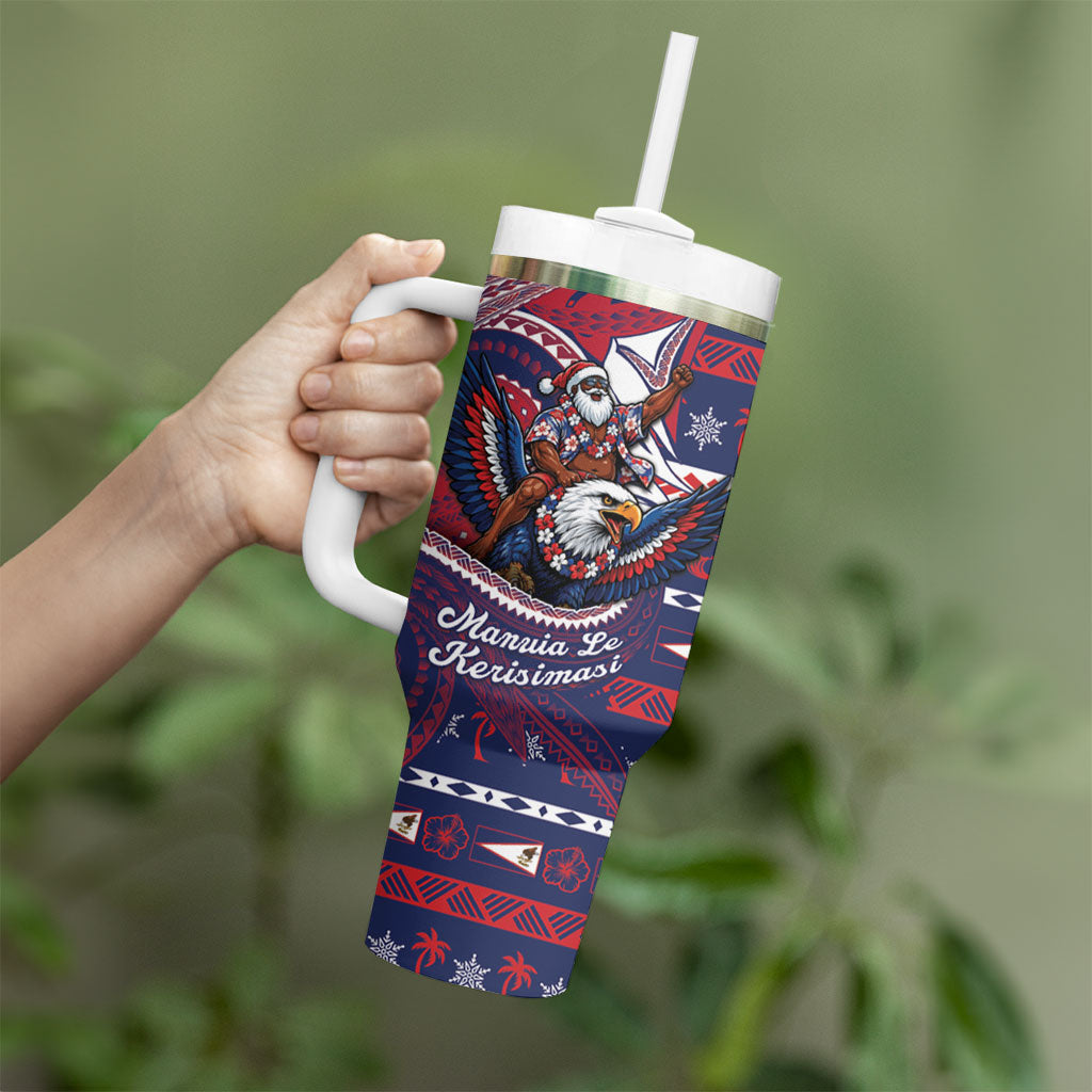 American Samoa Christmas Tumbler With Handle Santa Riding Bald Eagle DT05 - Polynesian Pride