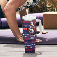 American Samoa Christmas Tumbler With Handle Santa Riding Bald Eagle DT05 - Polynesian Pride