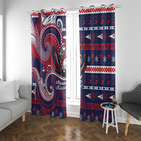American Samoa Christmas Window Curtain Santa Riding Bald Eagle DT05 With Grommets Navy - Polynesian Pride