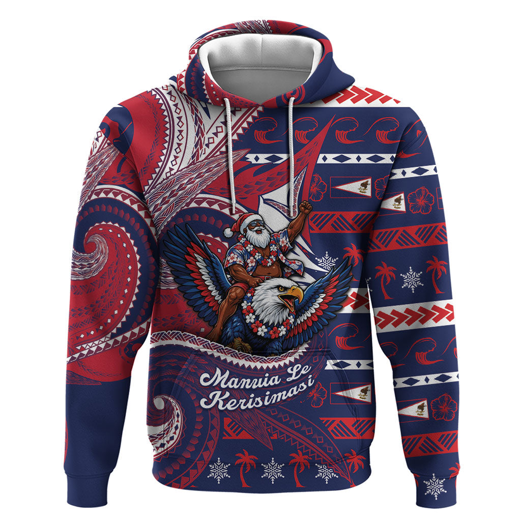 American Samoa Christmas Zip Hoodie Santa Riding Bald Eagle DT05 Pullover Hoodie Navy - Polynesian Pride
