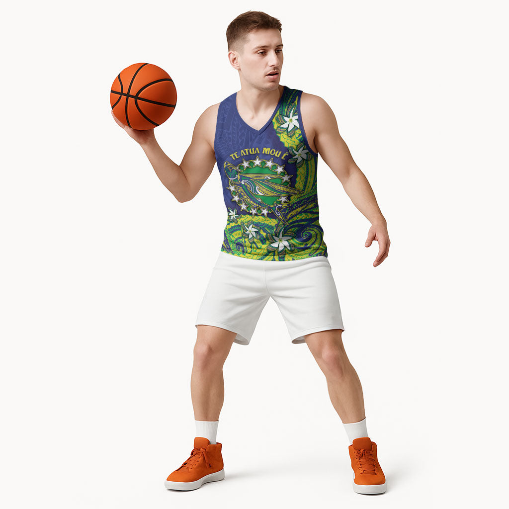 Cook Islands Language Week Basketball Jersey Flying Fish 15 Stars Tribal Patterns