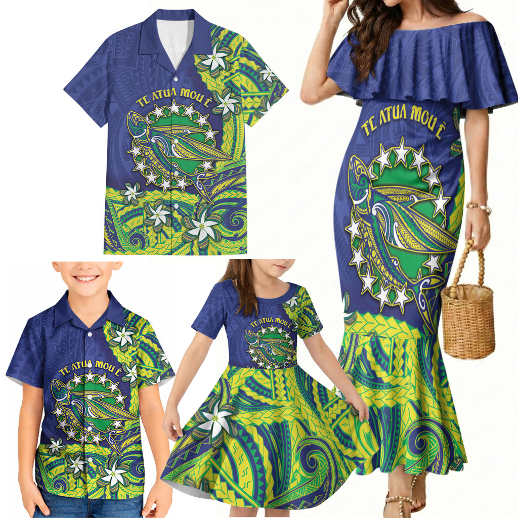 Cook Islands Language Week Family Matching Mermaid Dress and Hawaiian Shirt Flying Fish 15 Stars Tribal Patterns DT05 - Polynesian Pride