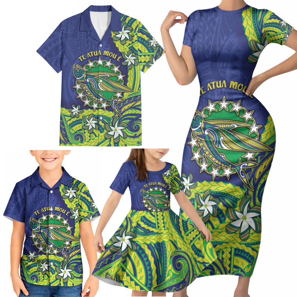 Cook Islands Language Week Family Matching Short Sleeve Bodycon Dress and Hawaiian Shirt Flying Fish 15 Stars Tribal Patterns DT05 - Polynesian Pride