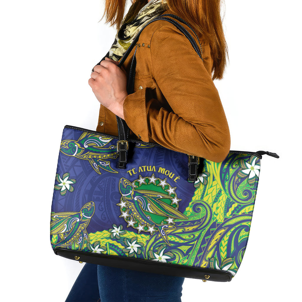 Cook Islands Language Week Leather Tote Bag Flying Fish 15 Stars Tribal Patterns DT05 Green - Polynesian Pride