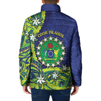 Cook Islands Language Week Padded Jacket Flying Fish 15 Stars Tribal Patterns