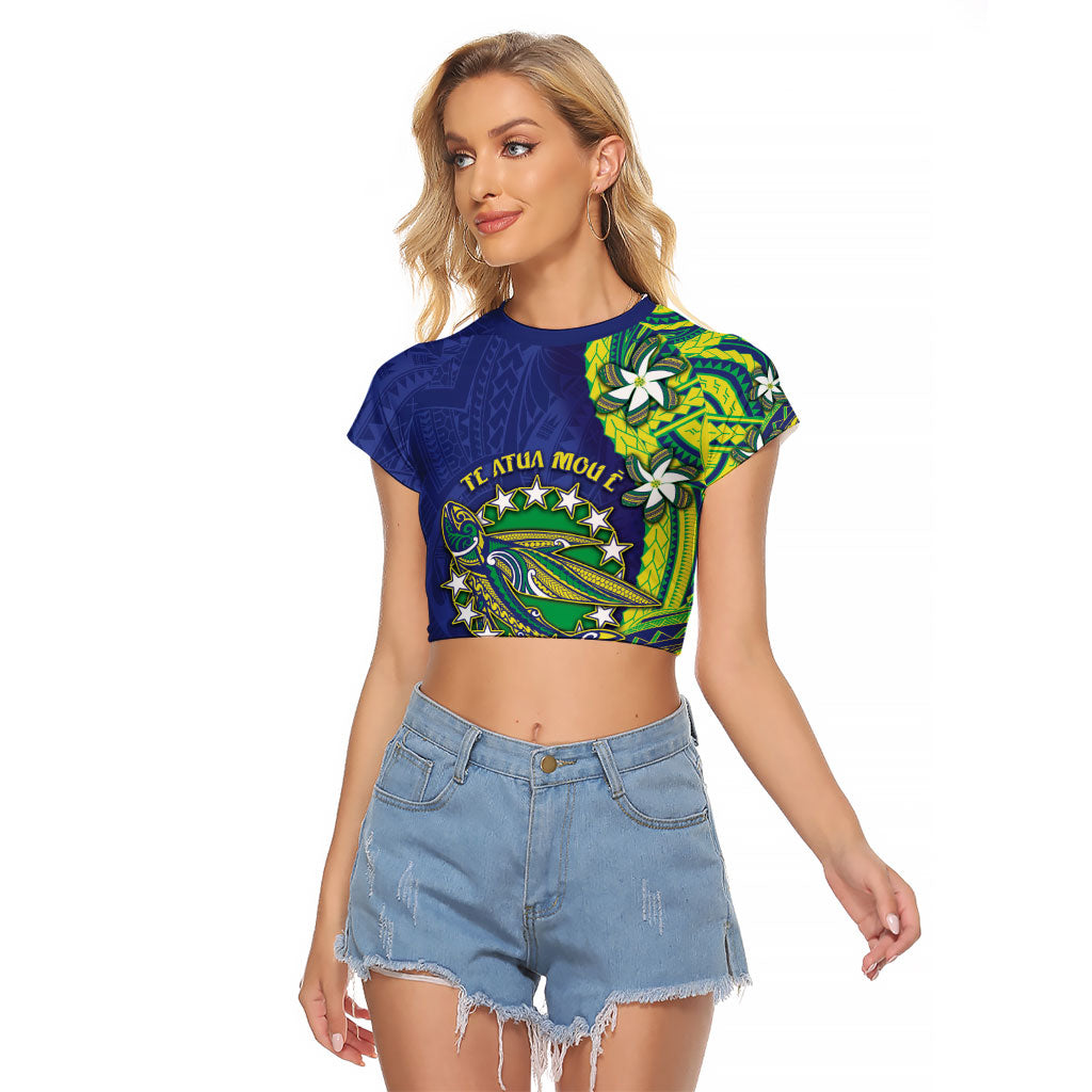 Cook Islands Language Week Raglan Cropped T Shirt Flying Fish 15 Stars Tribal Patterns DT05 Female Green - Polynesian Pride