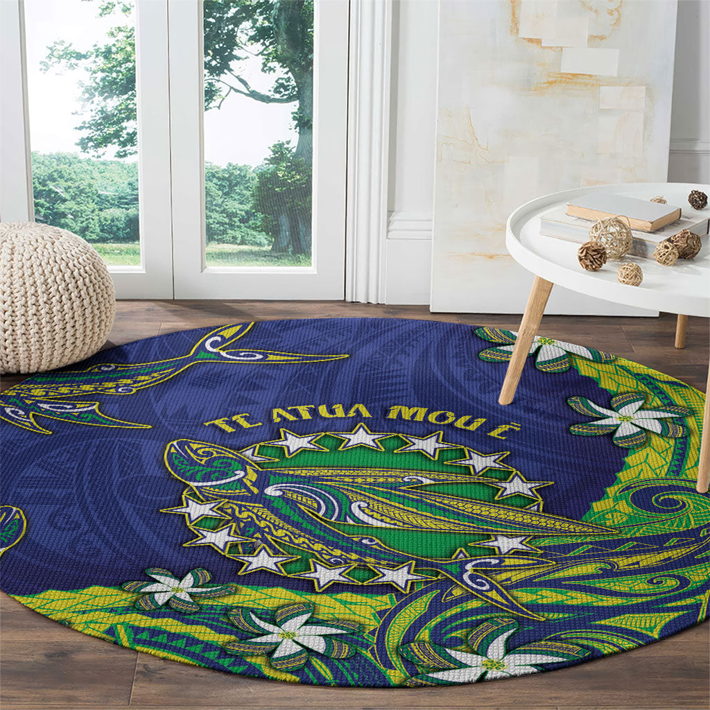 Cook Islands Language Week Round Carpet Flying Fish 15 Stars Tribal Patterns