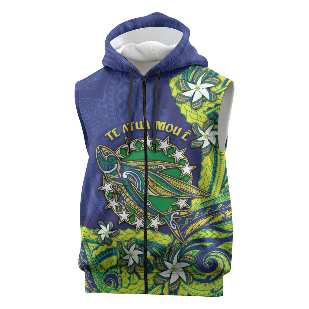 Cook Islands Language Week Sleeveless Zip Hoodie Flying Fish 15 Stars Tribal Patterns DT05 Green - Polynesian Pride