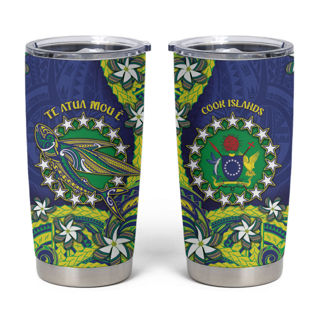 Cook Islands Language Week Tumbler Cup Flying Fish 15 Stars Tribal Patterns DT05 Green - Polynesian Pride