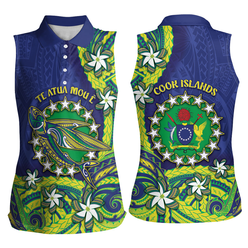Cook Islands Language Week Women Sleeveless Polo Shirt Flying Fish 15 Stars Tribal Patterns