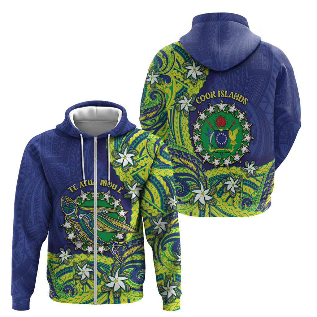 Cook Islands Language Week Zip Hoodie Flying Fish 15 Stars Tribal Patterns