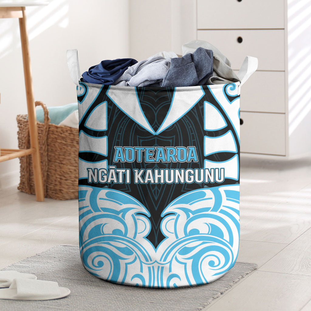 Aotearoa Ngati Kahungunu Laundry Basket New Zealand Traditional Maori Pattern DT05 Blue - Polynesian Pride